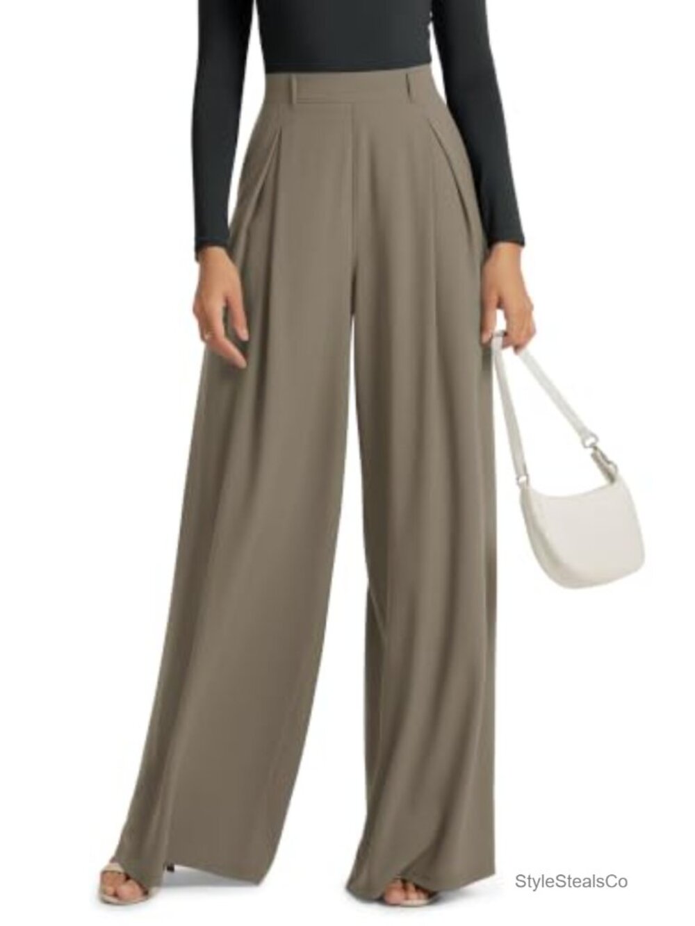 Pleated Extra Wide Leg Pants High Waist Flowy Trousers with Pockets